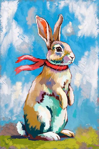 Kleurrijk konijn met rode sjaal