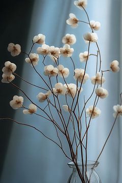 Witte Droogbloemen in Zachtblauw van Studio BB