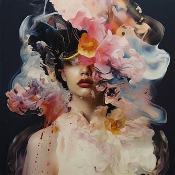 Kleurrijk modern en abstract portret van Carla Van Iersel