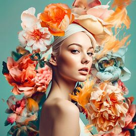 Woman with flowers. by AVC Art Studio