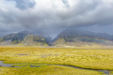 Mountain landscape with a glacier in the distance in South Iceland by Sjoerd van der Wal