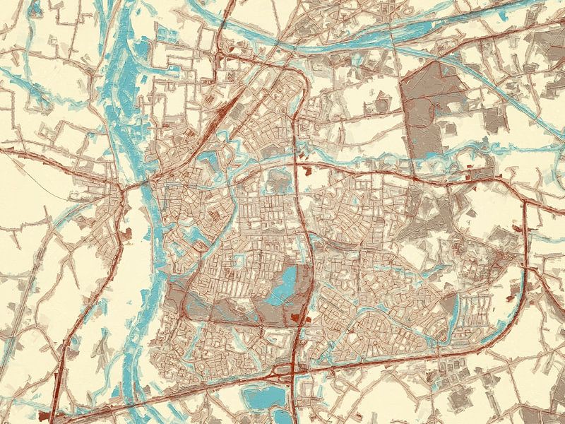 Map of Zutphen in the style Blue &amp; Cream by De Kaartenwinkel