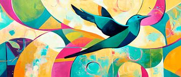 Colourful fluttering - Hummingbird art by Poster Art Shop