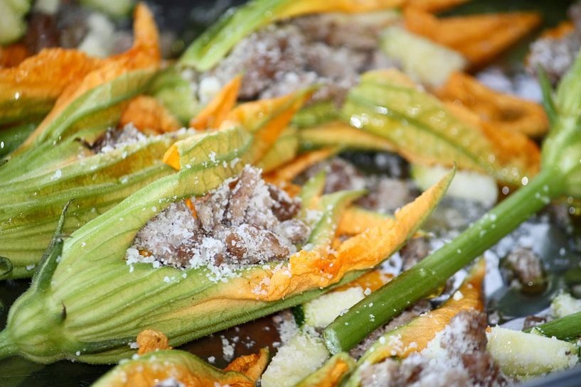 Stuffed zucchini flowers dish by Judith van Wijk