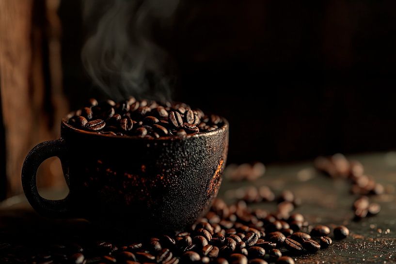 Dampfender Kaffee in rustikalem Stil von Poster Art Shop