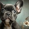 Loving bulldog on the flower meadow. by Heike Hultsch