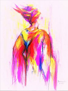 Femme africaine aux couleurs néon. Dessiné à la main avec des sur Ineke de Rijk