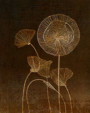 Japandi stijl. Abstracte uitgebloeide paardenbloemen. Serie: Mixed Media van Studio Pieternel