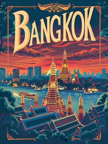 Bangkok Avonden: Retro Riverside Poster