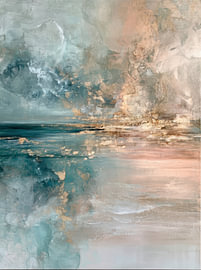 IJsblauw Abstract Schilderij - Rustig in Slaapkamer van Joriali Abstract