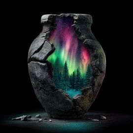 Farbenfrohe Aurora in einer Steinvase