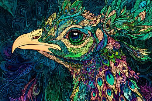 Kleurrijke pauw met veerpatronen