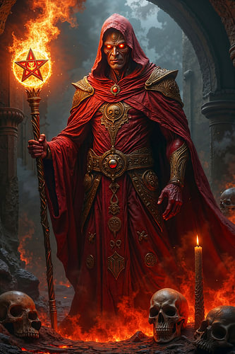 Dark Fantasy Gothic Wall Art: ZERAPHON – The Infernal Mage with His Magic Staff