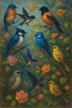 Kleurrijke vogels schilderij van Johannes