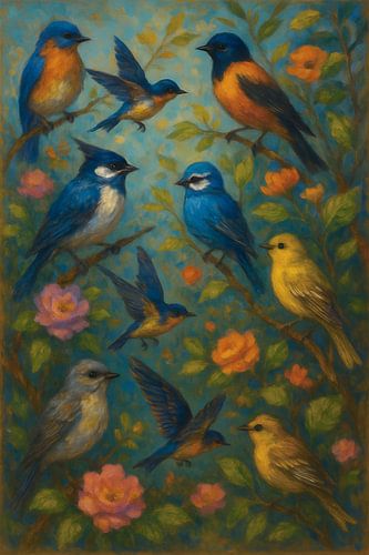 Colourful birds painting