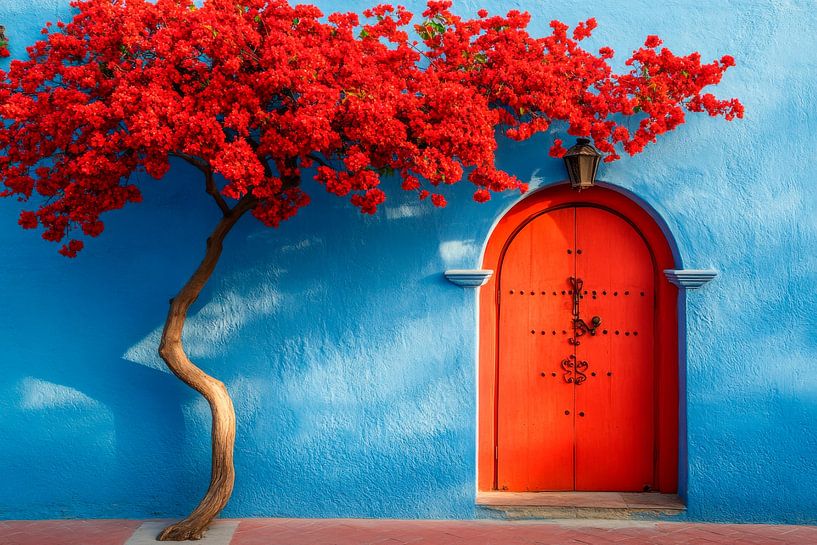 Rote Blüten und Tür von Poster Art Shop