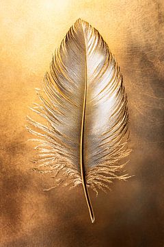 Golden feather on luxurious background by Art & Soul Creations
