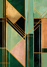 Geometrisches Art Deco Design in Grün und Gold