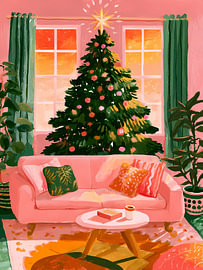 Weihnachtswohnzimmer in Korallenfarben bei Sonnenuntergang von Mosaic Dialogue