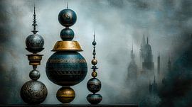 Blue spheres with golden elegance by Klaus Tesching - Art-AI