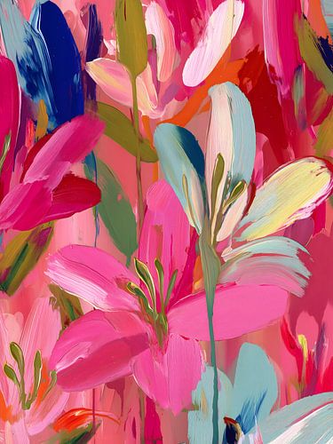 Fleurs roses abstraites aux couleurs vives