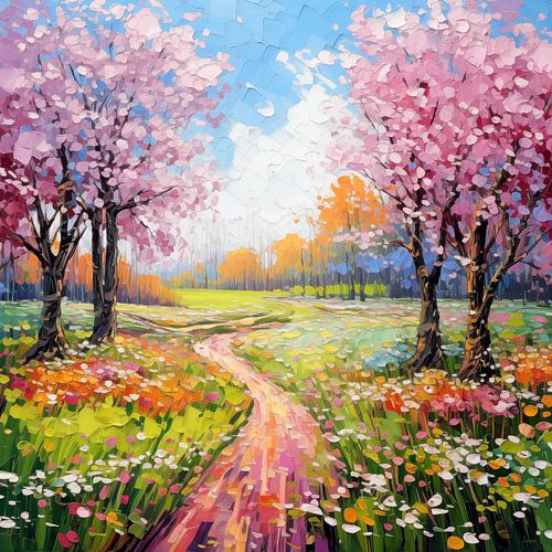 Lente landschap in impressionistische weergave