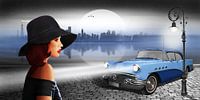 Die Schönheit in der Nacht mit Oldtimer