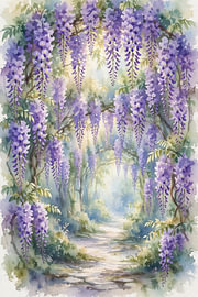 Wisteria Garden Path Watercolor Style by Matthias Hauser