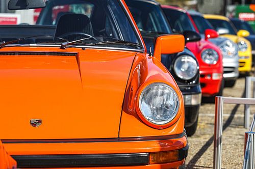 Colourful Porsche 911 line-up at circuit park Zandvoort.