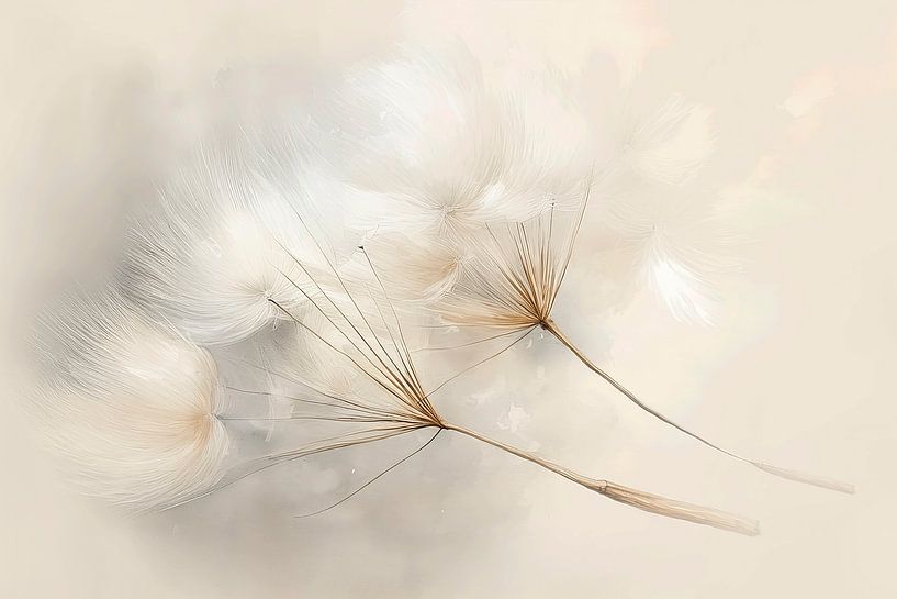 Dromerig schilderij van vruchtpluizen (paardenbloem) van Studio Pieternel