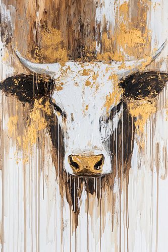 Abstract stier schilderij met goud