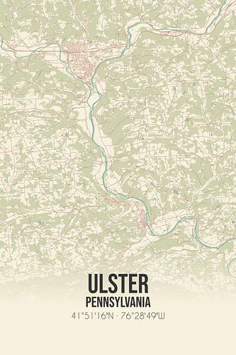 Vintage landkaart van Ulster (Pennsylvania), USA.