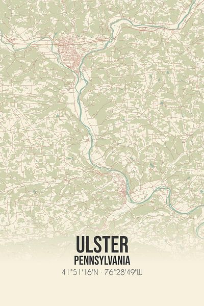 Vintage landkaart van Ulster (Pennsylvania), USA. van Stad & Wand