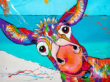 Grappige ezel op strand van Happy Paintings