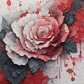 Peinture en impasto texturée représentant des roses roses et cramoisies, avec des coulures sur Artistic