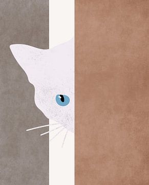 Nieuwsgierig wit katje met blauwe ogen. van Bianca van Dijk