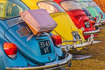 Rij kleurrijke Volkswagen Kevers