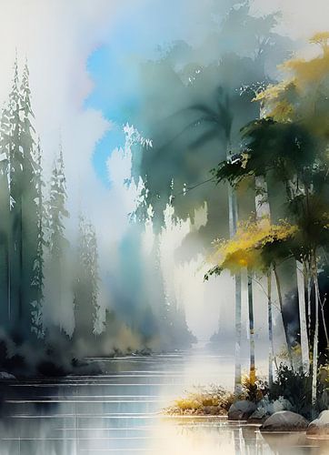 Digitaal schilderij van een landschap