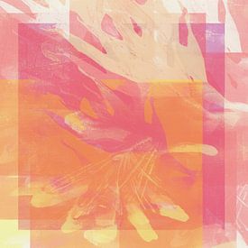 Bunte abstrakte Monotypie-Kunst mit rosa und gelben Farbtönen von Abstrakte minimalistische Kunst