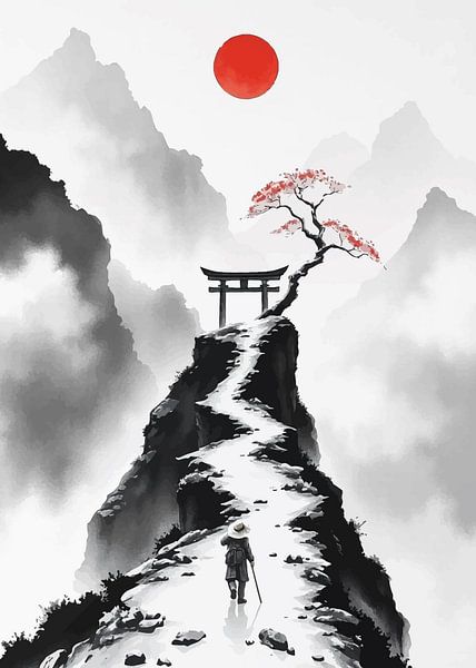 Japanese Mountain Landscape with Torii Gate by MIROKKU