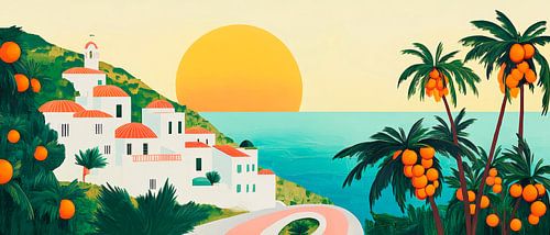 Mediterraan paradijs met zonsondergang