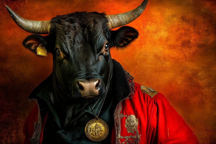 Stylised bull in an elegant outfit by Poster Art Shop