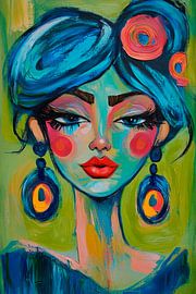 Gekleurde schoonheid met blauw haar van Poster Art Shop