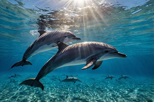 Dolphins in clear turquoise water