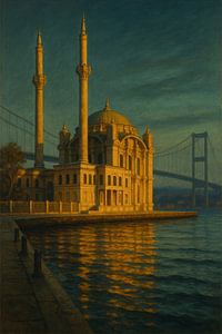 Ortaköy-Moschee in der Abenddämmerung: Neo-Barock am Bosporus