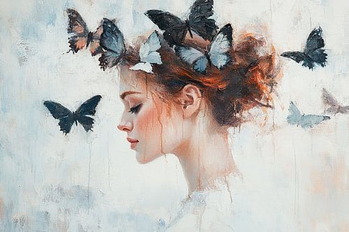 Woman and Colourful Butterflies by Art Whims