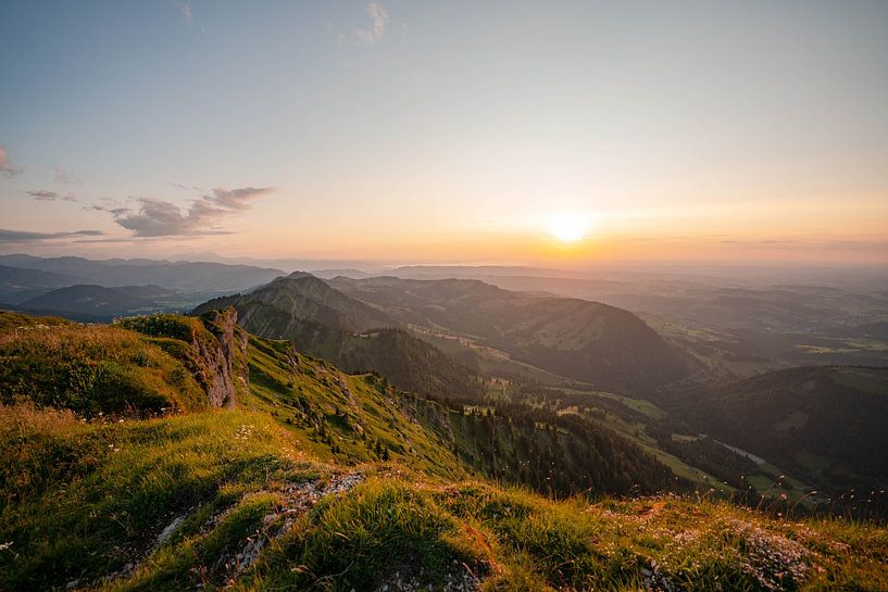 Hochgrat at sunset with a view of Lake Constance by Leo Schindzielorz