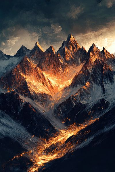 Gloeiend berglandschap bij schemering van Poster Art Shop