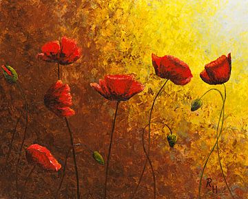 Poppies in golden sun by Russell Hinckley