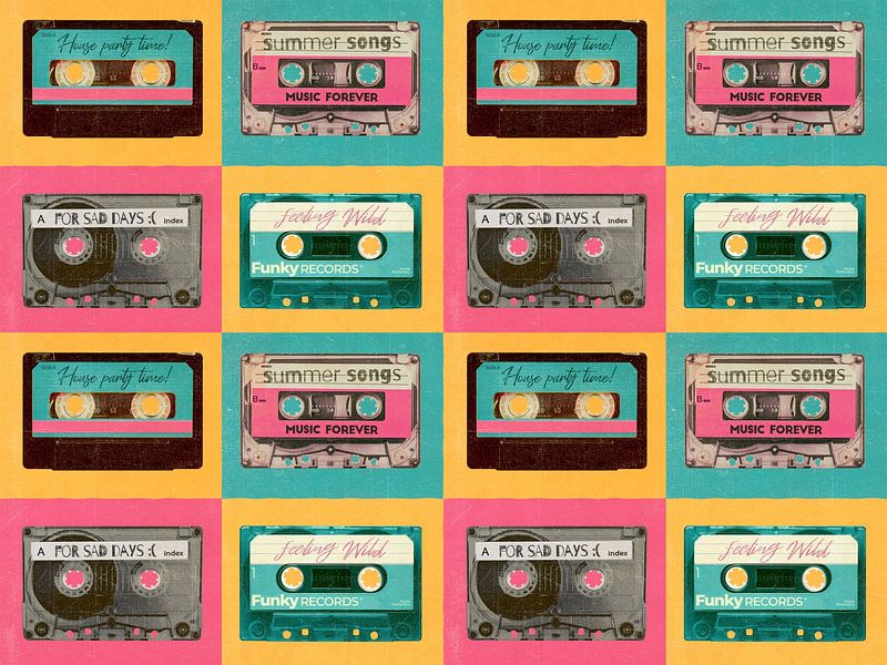 Retro vintage muziek pop art tape collage van FRESH Fine Art